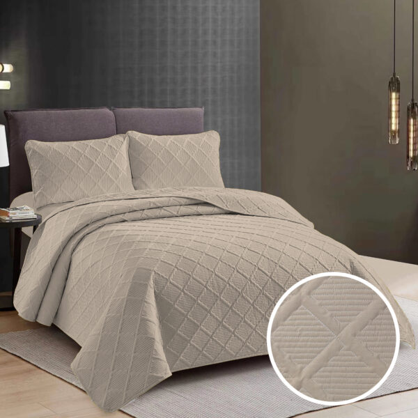CUVERTURĂ PAT UNI + 2 FEȚE DE PERNĂ – CREM